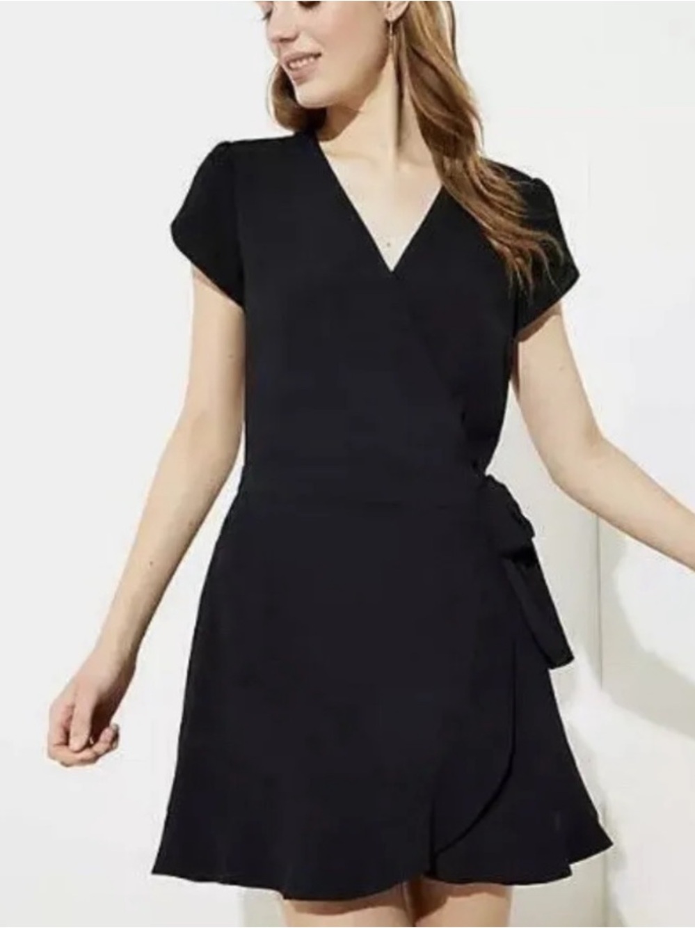NEW Loft Black Romper Mini Dress Wrap V Neck Short Sleeve Womens Size 2